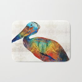 Colorful Pelican Art By Sharon Cummings Bath Mat | Ocean, Beachy, Coastalliving, Sarasota, Birds, Gift, Nature, Animal, Beach, Primarycolors 