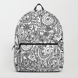 COLORING BOOK GARDEN SNAKES FLORAL DOODLE TROPICAL in BLACK AND WHITE Backpack