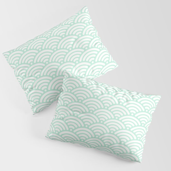 Mint Green Seigaiha Sea Wave Nautical Minimalist Spring Summer Pillow Sham