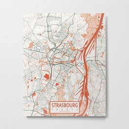 Strasbourg City Map of France - Bohemian Metal Print