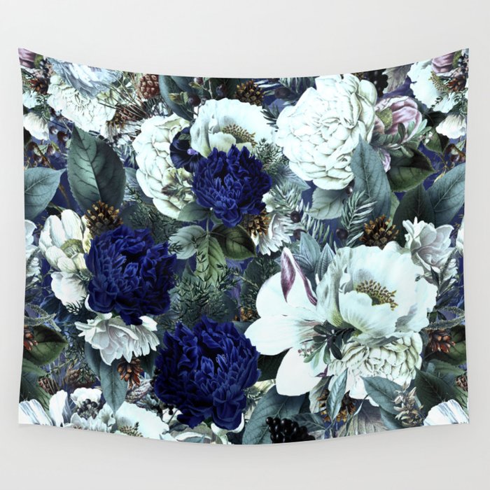Vintage & Shabby Chic - Blue Winter Roses Wall Tapestry