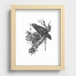 Wolf Skull and Raven. Recessed Framed Print