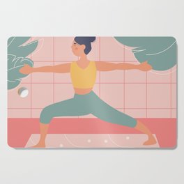 Modern minimalist bright flats illustration of a girl doing yoga, warrior pose Cutting Board