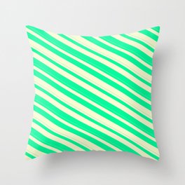 [ Thumbnail: Green & Light Yellow Colored Lined Pattern Throw Pillow ]