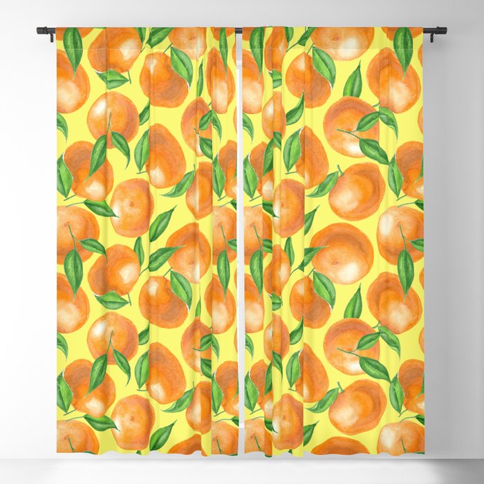 Watercolor tangerines  Blackout Curtain