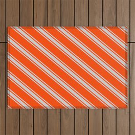 [ Thumbnail: Red and Light Grey Colored Lined Pattern Outdoor Rug ]