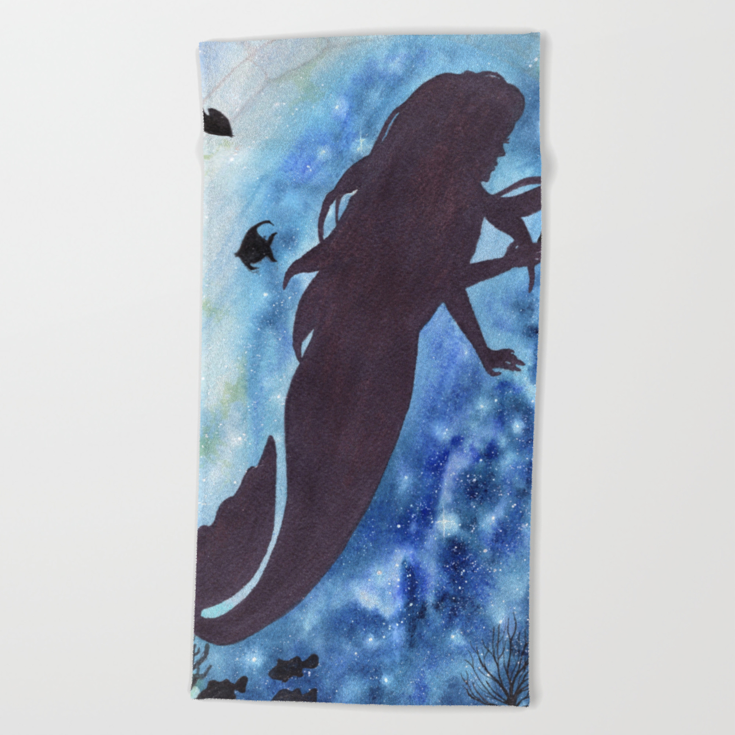 Galax Sea And Mermaid Watercolor Painting Beach Towel By