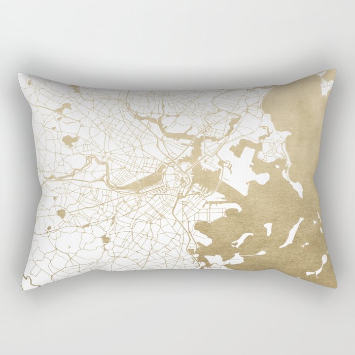 Boston White and Gold Map Rectangular Pillow