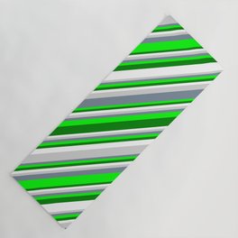 [ Thumbnail: Eyecatching Light Gray, Light Slate Gray, Lime, Green, and White Colored Striped Pattern Yoga Mat ]