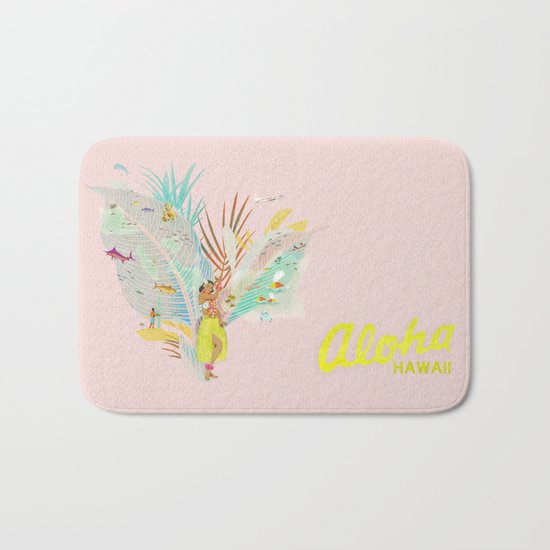 Aloha, Hawaii (Pink) Bath Mat
