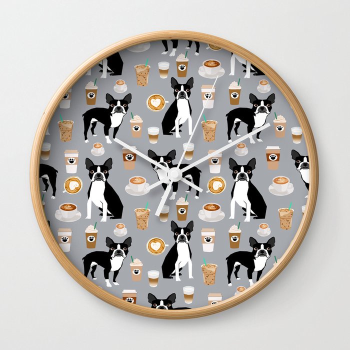 Boston Terrier coffee dog breed gifts pupuccino dog lover Boston terriers pure breed Wall Clock