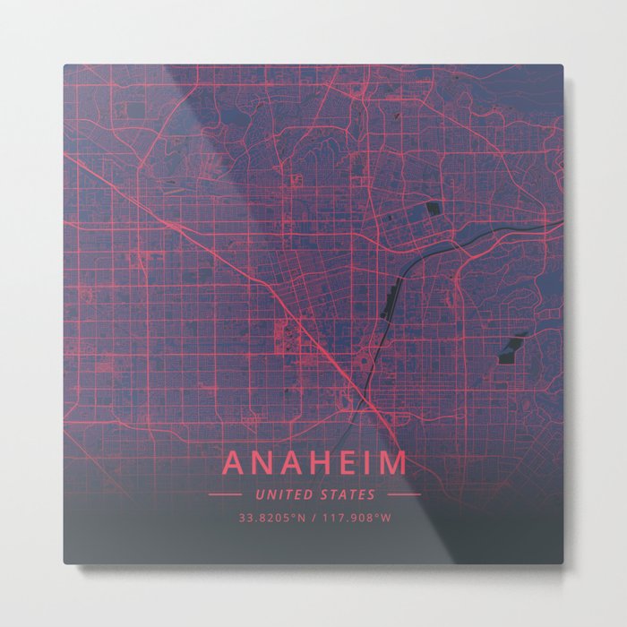 Anaheim, United States - Neon Metal Print