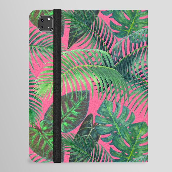 Tropical Palm Leaves On Pink iPad Folio Case
