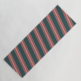 [ Thumbnail: Dark Slate Gray & Light Coral Colored Stripes Pattern Yoga Mat ]