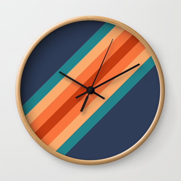 Blue & Orange Retro Stripes Wall Clock