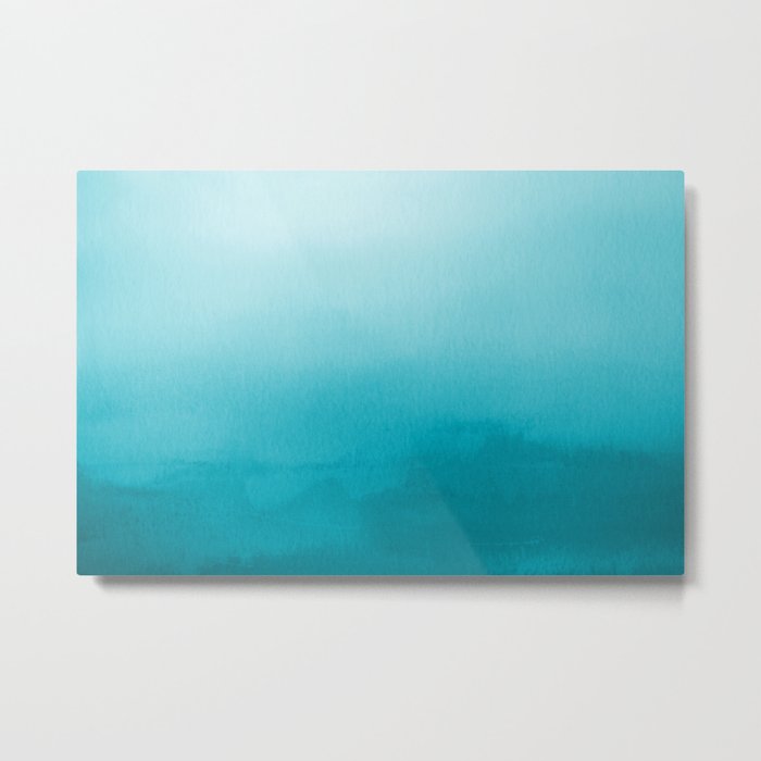 Teal and White Watercolor Abstract Art Gradient Metal Print