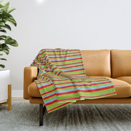 [ Thumbnail: Light Sky Blue, Red & Green Colored Lines/Stripes Pattern Throw Blanket ]
