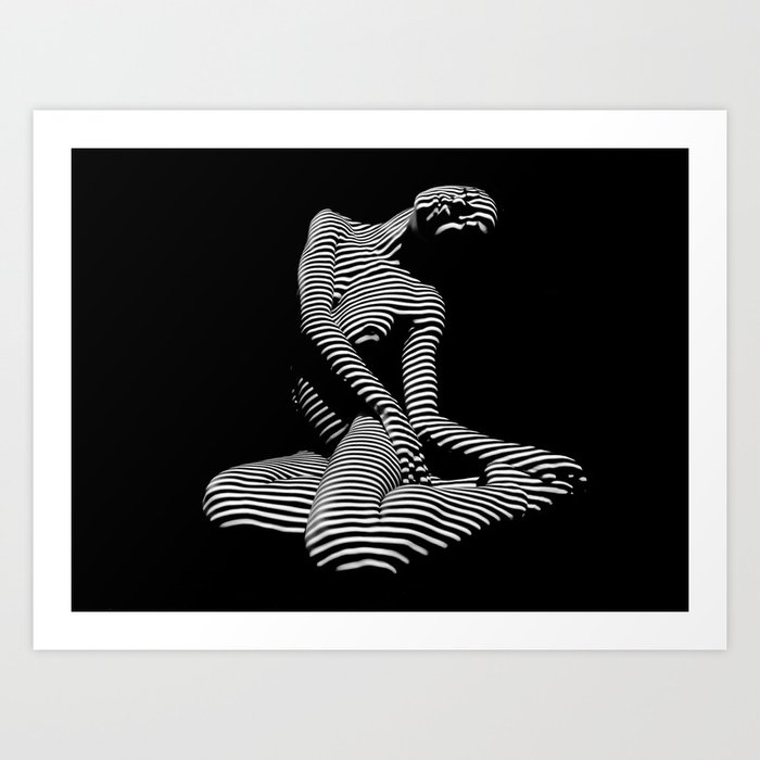 0111-DJA Abstract Nude Black & White Light Zebra Pattern Slender Woman Beautiful Body Flow Art Print