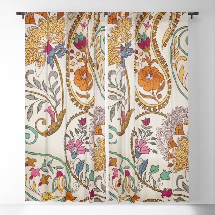 Granny's Gilded Gold Brown Floral Paisley Blackout Curtain