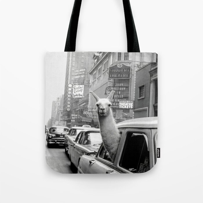 Llama Riding In Taxi Tote Bag