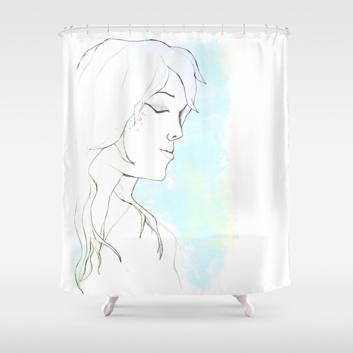 Girl in blue Shower Curtain