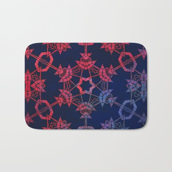 Blue and red glow tribal mandala Bath Mat