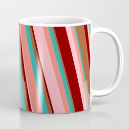 [ Thumbnail: Eye-catching Sienna, Light Sea Green, Salmon, Light Pink, and Maroon Colored Striped Pattern Coffee Mug ]