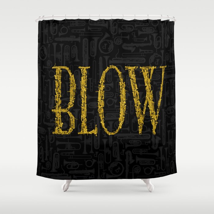 Blow BLACK & GOLD / Horn instruments forming type and background Shower Curtain