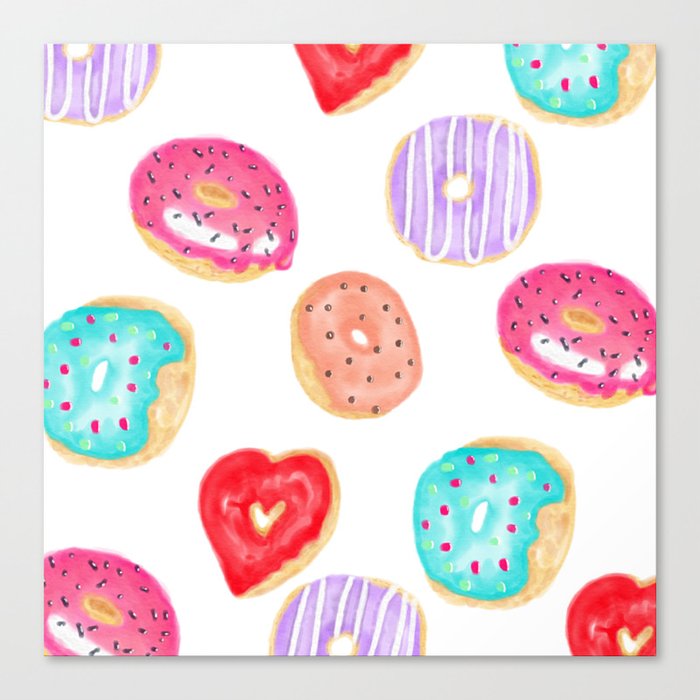 Modern cool hand painted watercolor donuts pattern Canvas Print