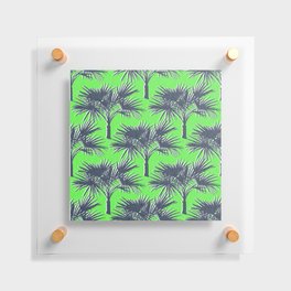 70’s Palm Trees Navy Blue on Lime Green Floating Acrylic Print