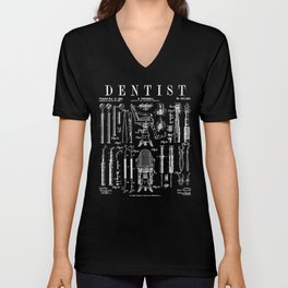 Dentist Dentistry Dental Tools Kit Vintage Patent Print V Neck T Shirt