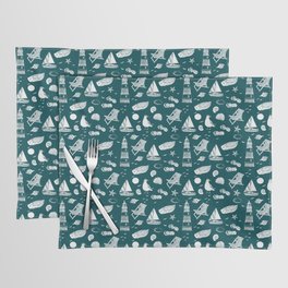 Teal Blue And White Summer Beach Elements Pattern Placemat