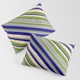 [ Thumbnail: Green, Dark Grey, Blue, and Bisque Colored Stripes/Lines Pattern Pillow Sham ]