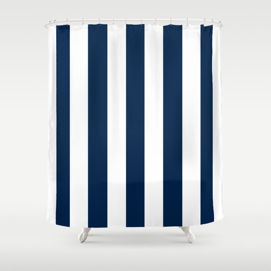 Oxford Blue Solid Color White Vertical Lines Pattern Shower
