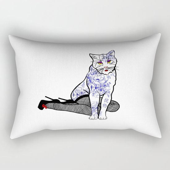 Porcelain Inked Cat Rectangular Pillow
