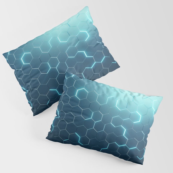 Abstract blue of futuristic surface hexagon pattern with light rays Pillow Sham