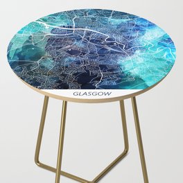 Glasgow Map Navy Blue Turquoise Watercolor Glasgow UK Scotland City Map Side Table