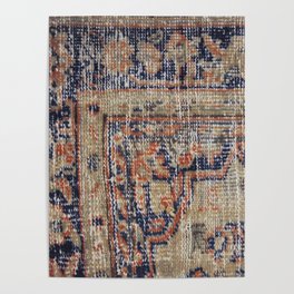 Vintage Woven Navy Blue and Tan Kilim  Poster