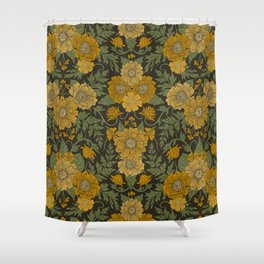 Dark Fall/Winter Floral in Yellow & Green Shower Curtain