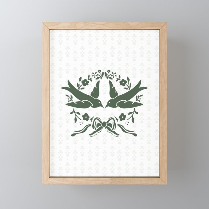 Green Sparrow Framed Mini Art Print