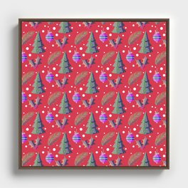 Christmas Pattern Watercolor Tree Leaf Bauble Framed Canvas