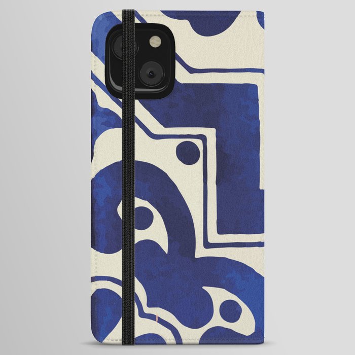 Geometric deep blue neo mexican talavera tile iPhone Wallet Case