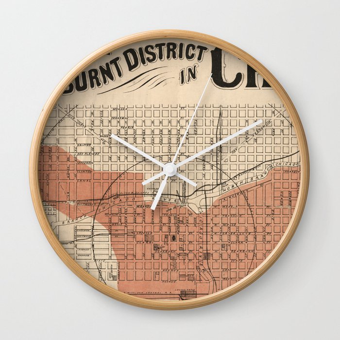 Vintage Chicago Great Fire Map, 1871 Wall Clock