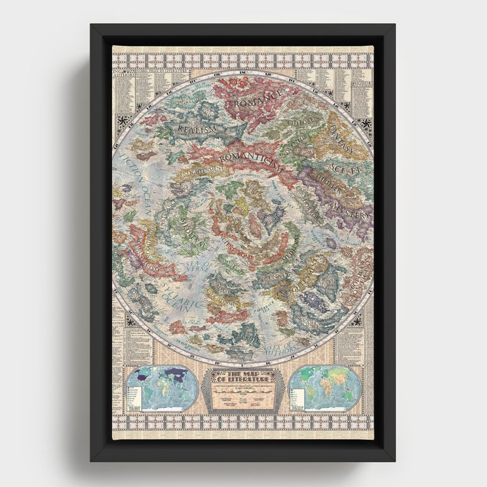The Map of Literature || Map Books Literature Literary Fantasy Si-fi Thriller Mystery Framed Canvas