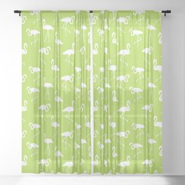 White flamingo silhouettes seamless pattern on apple green background Sheer Curtain