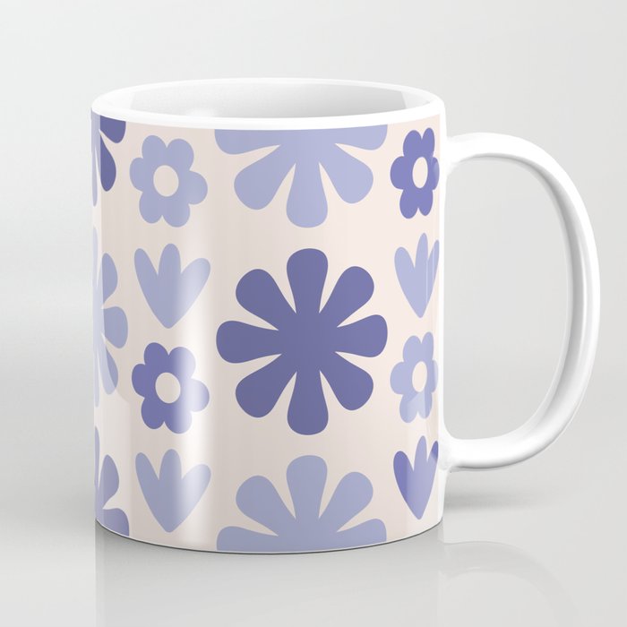 Scandi Floral Grid Retro Flower Pattern in Periwinkle Purple Tones and Cream Coffee Mug