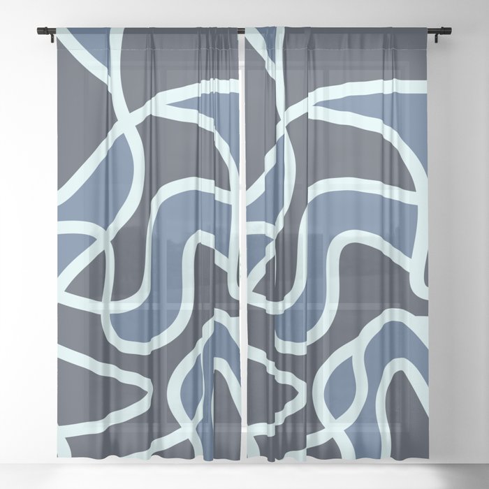 Messy Scribble Texture Background - Metallic Blue and Gunmetal Sheer Curtain