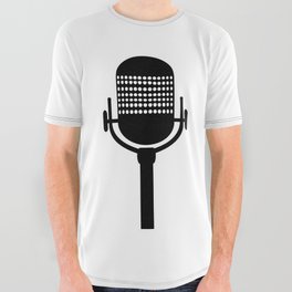 Retro Microphone In White Line Drawing All Over Graphic Tee