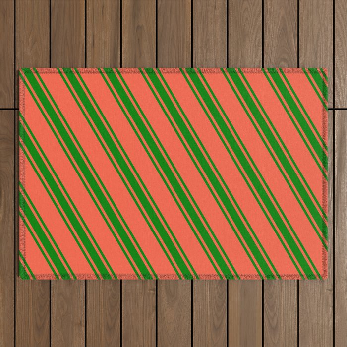 Red & Green Colored Lines Pattern Outdoor Rug
