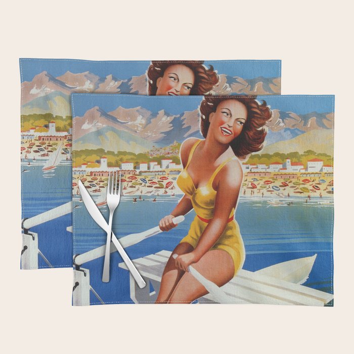Vintage Marina di Massa Italian travel advertising Placemat by
